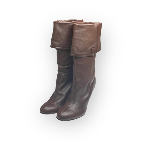 Luxe: new Goldenbleu ♔ Carly Fold Over Wedge Heel Tall Leather Boots ♔ Taupe ♔ - Picture 6 of 16